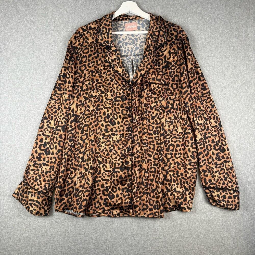 Show Me Your Mumu Womens XL Button Front Pajama Top Cheetah Print Black Gold